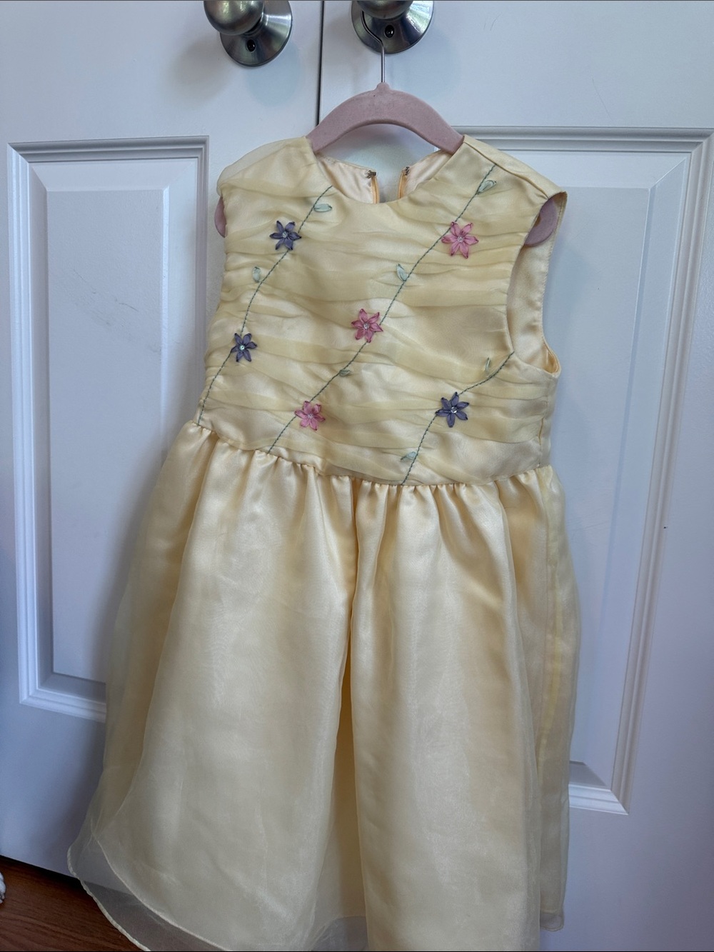 American Girl Cream Dress with Pink and Purple Floral Embroidery